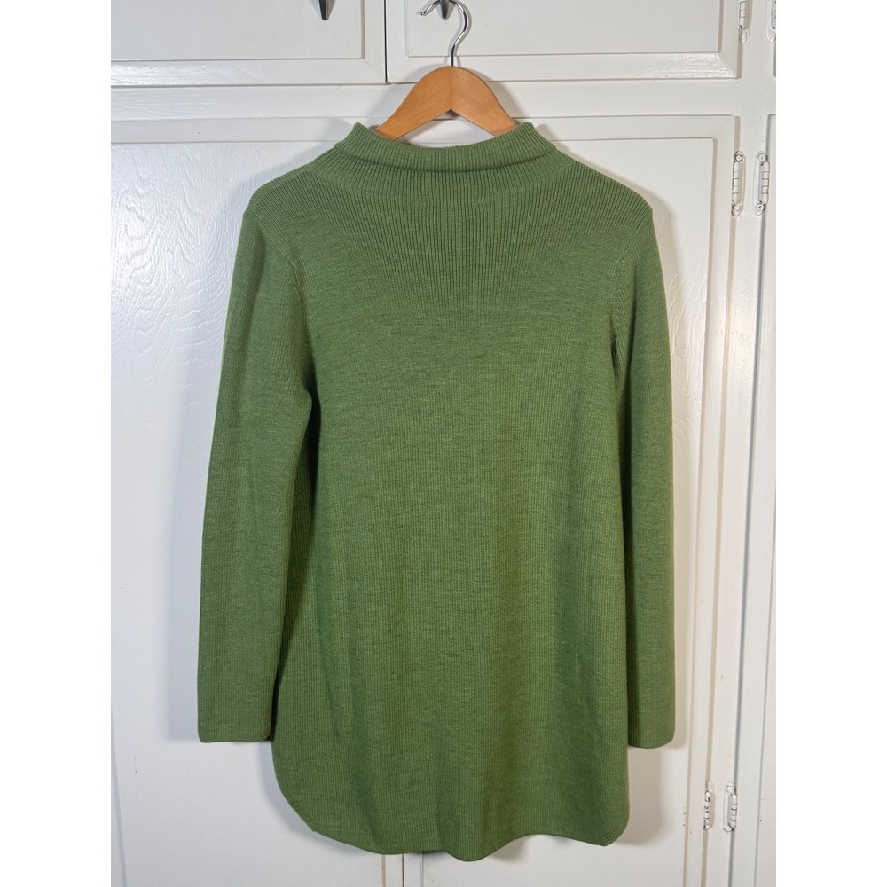 Eileen Fisher Green Extra Fine Merino Wool Turtleneck Tunic Sweater Small